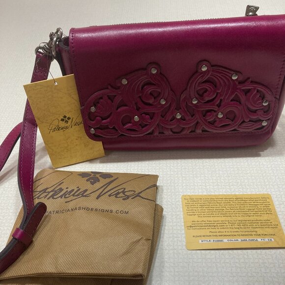 NWT Very Pretty Patricia Nash Tooled and Studded Dark Purple Crossbody - Picture 1 of 12